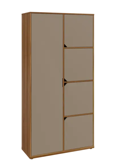 KSR6-82 L skříň šatní, 1x výsuvné ramínko, 4x dvířka, 2053x1022x400 mm, provedení levé, ořech světlý/latte